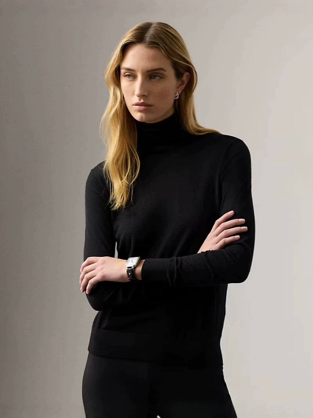Zara Slim Fit Turtleneck Knit Sweater Pure Black Fall Winter Casual